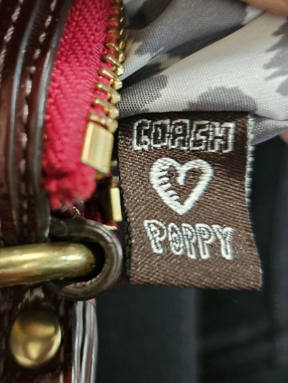 Coach Poppy Red Patent Wristlet with Brass Accents, Minor Callouts, Clean Inside